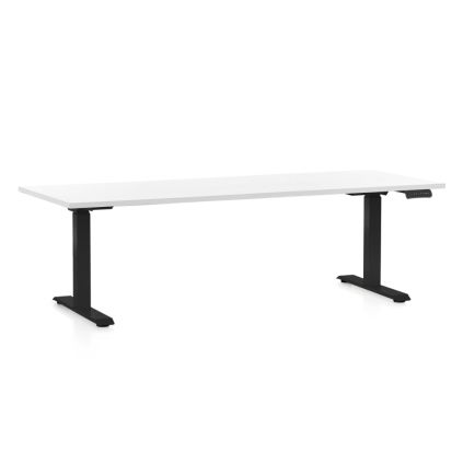 Výškově nastavitelný stůl OfficeTech D, 200 x 80 cm, černá podnož, bílá