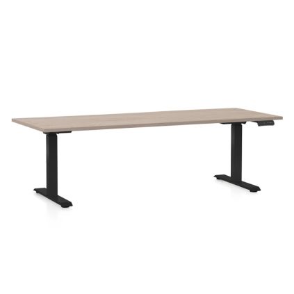 Výškově nastavitelný stůl OfficeTech D, 200 x 80 cm, černá podnož, dub