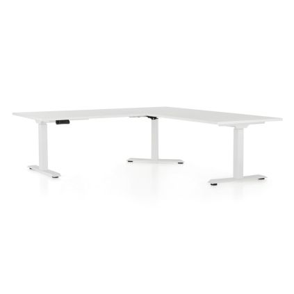 Výškově nastavitelný stůl OfficeTech Angle, 180 x 200 cm, bílá podnož, bílá