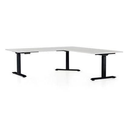 Výškově nastavitelný stůl OfficeTech Angle, 180 x 200 cm, černá podnož, světle šedá
