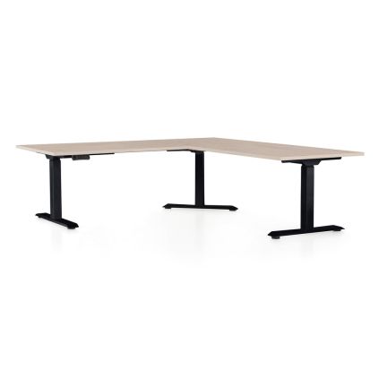 Výškově nastavitelný stůl OfficeTech Angle, 180 x 200 cm, černá podnož, dub