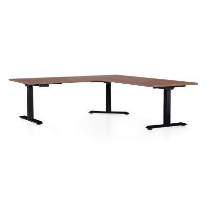 Výškově nastavitelný stůl OfficeTech Angle, 180 x 200 cm, černá podnož, ořech