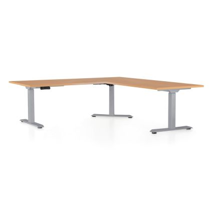 Výškově nastavitelný stůl OfficeTech Angle, 180 x 200 cm, šedá podnož, buk