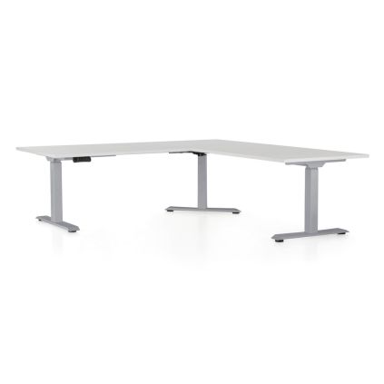 Výškově nastavitelný stůl OfficeTech Angle, 180 x 200 cm, šedá podnož, světle šedá