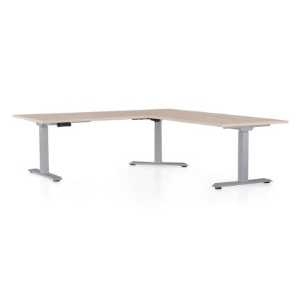 Výškově nastavitelný stůl OfficeTech Angle, 180 x 200 cm, šedá podnož, dub