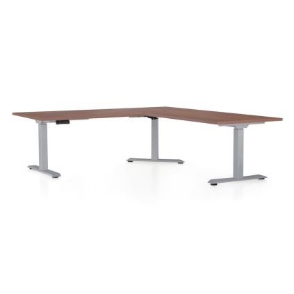 Výškově nastavitelný stůl OfficeTech Angle, 180 x 200 cm, šedá podnož, ořech