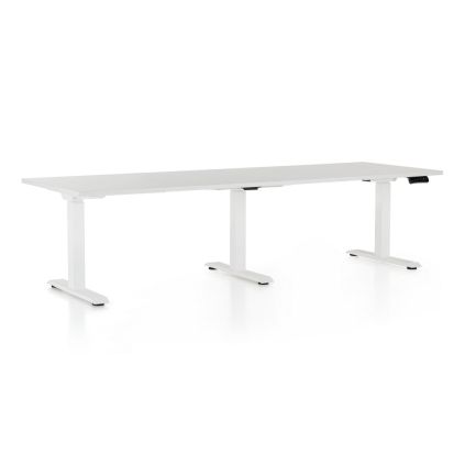 Výškově nastavitelný stůl OfficeTech Long, 240 x 80 cm, bílá podnož, světle šedá