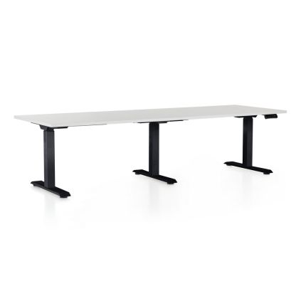 Výškově nastavitelný stůl OfficeTech Long, 240 x 80 cm, černá podnož, světle šedá