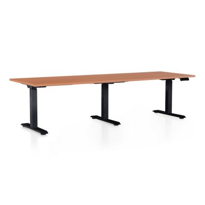 Výškově nastavitelný stůl OfficeTech Long, 240 x 80 cm, černá podnož, třešeň