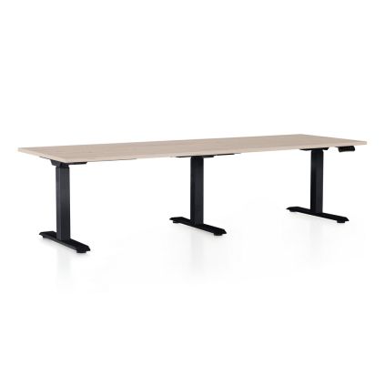 Výškově nastavitelný stůl OfficeTech Long, 240 x 80 cm, černá podnož, dub