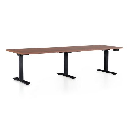 Výškově nastavitelný stůl OfficeTech Long, 240 x 80 cm, černá podnož, ořech