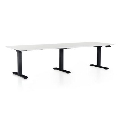 Výškově nastavitelný stůl OfficeTech Long, 240 x 80 cm, černá podnož, bílá