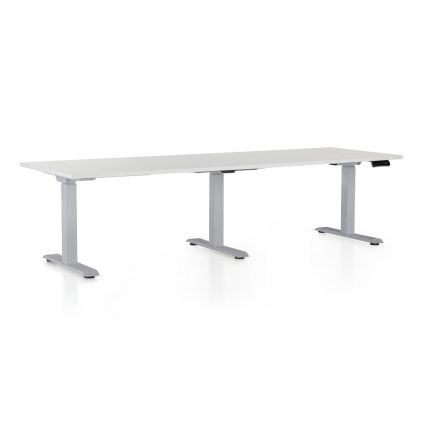 Výškově nastavitelný stůl OfficeTech Long, 240 x 80 cm, šedá podnož, světle šedá