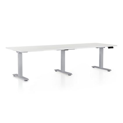 Výškově nastavitelný stůl OfficeTech Long, 240 x 80 cm, šedá podnož, bílá