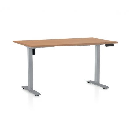 Výškově nastavitelný stůl OfficeTech B, 140 x 80 cm, šedá podnož, buk