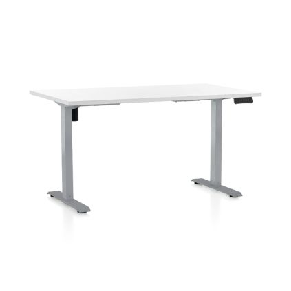 Výškově nastavitelný stůl OfficeTech B, 140 x 80 cm, šedá podnož, bílá