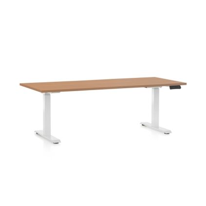 Výškově nastavitelný stůl OfficeTech D, 180 x 80 cm, bílá podnož, buk