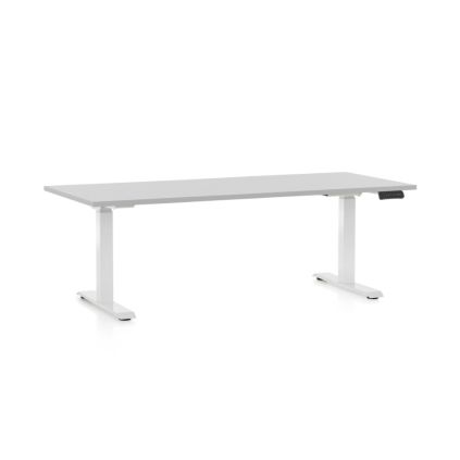 Výškově nastavitelný stůl OfficeTech D, 180 x 80 cm, bílá podnož, světle šedá