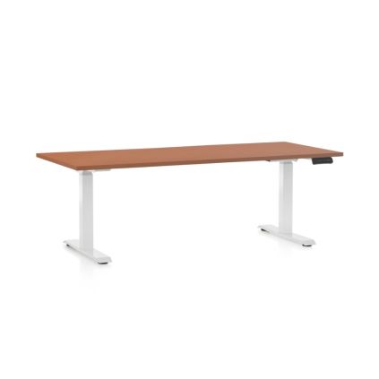Výškově nastavitelný stůl OfficeTech D, 180 x 80 cm, bílá podnož, třešeň