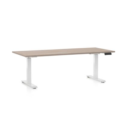 Výškově nastavitelný stůl OfficeTech D, 180 x 80 cm, bílá podnož, dub