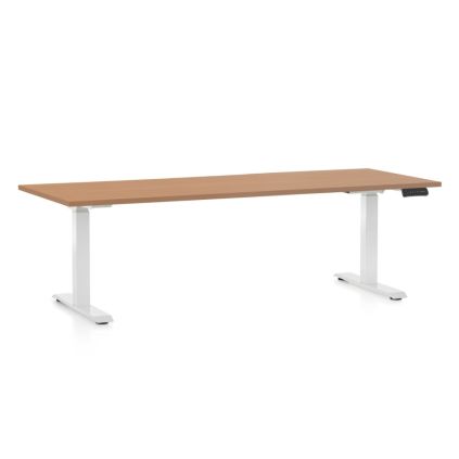 Výškově nastavitelný stůl OfficeTech D, 200 x 80 cm, bílá podnož, buk