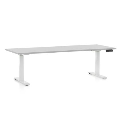 Výškově nastavitelný stůl OfficeTech D, 200 x 80 cm, bílá podnož, světle šedá