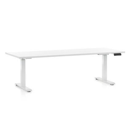 Výškově nastavitelný stůl OfficeTech D, 200 x 80 cm, bílá podnož, bílá