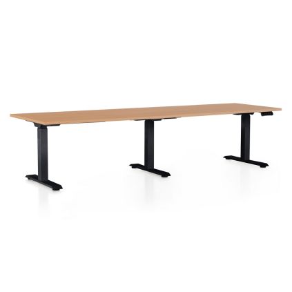 Výškově nastavitelný stůl OfficeTech Long, 260 x 80 cm, černá podnož, buk