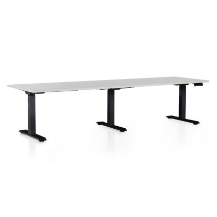 Výškově nastavitelný stůl OfficeTech Long, 260 x 80 cm, černá podnož, světle šedá