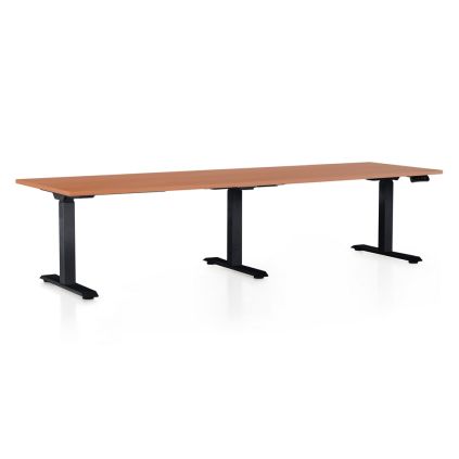 Výškově nastavitelný stůl OfficeTech Long, 260 x 80 cm, černá podnož, třešeň