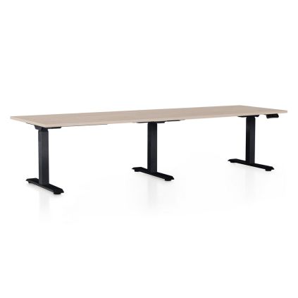 Výškově nastavitelný stůl OfficeTech Long, 260 x 80 cm, černá podnož, dub