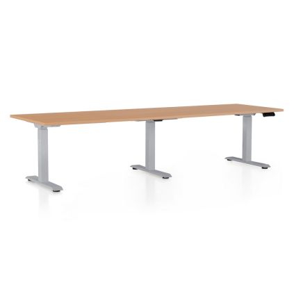 Výškově nastavitelný stůl OfficeTech Long, 260 x 80 cm, šedá podnož, buk