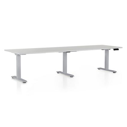 Výškově nastavitelný stůl OfficeTech Long, 260 x 80 cm, šedá podnož, světle šedá