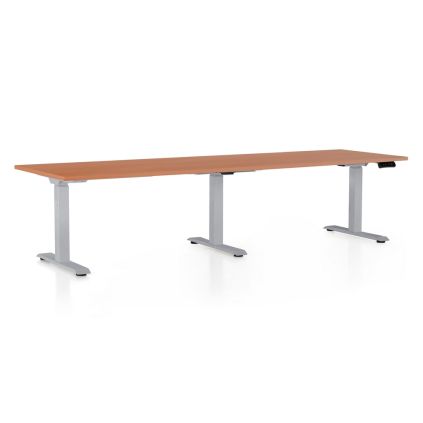 Výškově nastavitelný stůl OfficeTech Long, 260 x 80 cm, šedá podnož, třešeň