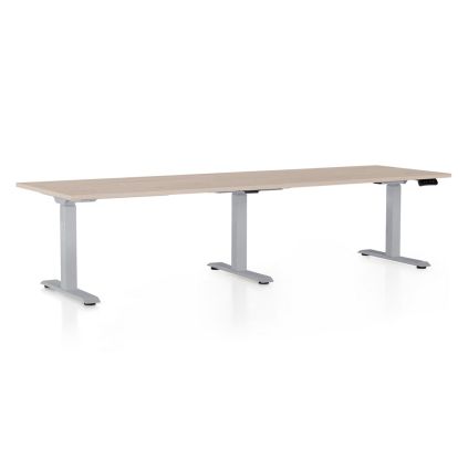 Výškově nastavitelný stůl OfficeTech Long, 260 x 80 cm, šedá podnož, dub