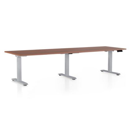 Výškově nastavitelný stůl OfficeTech Long, 260 x 80 cm, šedá podnož, ořech