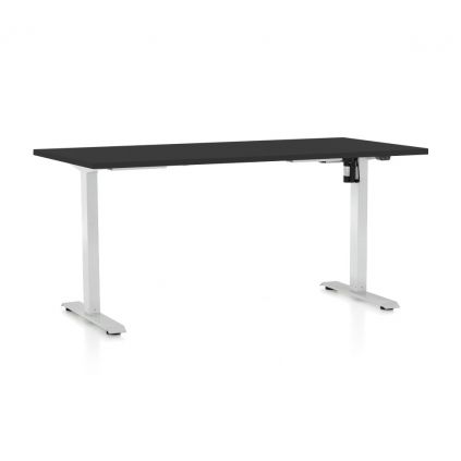 Výškově nastavitelný stůl OfficeTech A, 160 x 80 cm, bílá podnož, černá