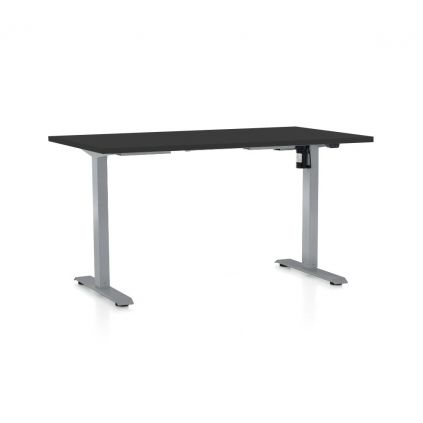Výškově nastavitelný stůl OfficeTech A, 140 x 80 cm, šedá podnož, černá