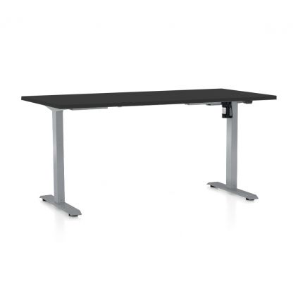 Výškově nastavitelný stůl OfficeTech A, 160 x 80 cm, šedá podnož, černá