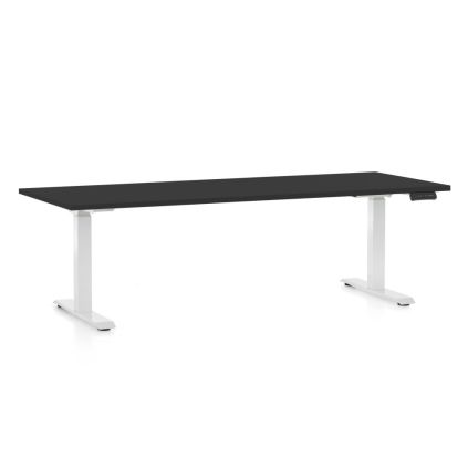 Výškově nastavitelný stůl OfficeTech D, 200 x 80 cm, bílá podnož, černá
