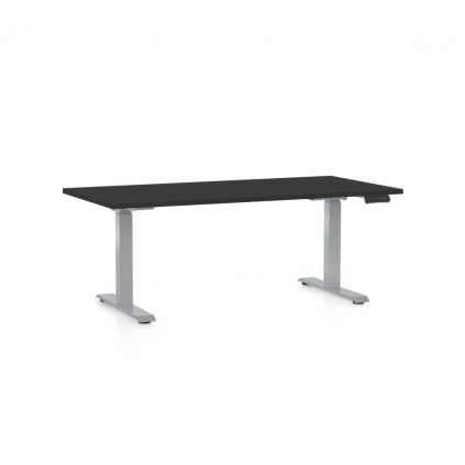 Výškově nastavitelný stůl OfficeTech D, 160 x 80 cm, šedá podnož, černá