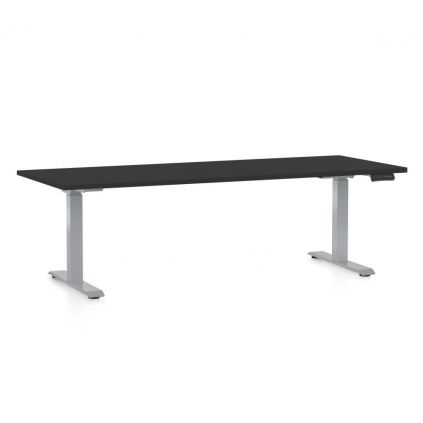 Výškově nastavitelný stůl OfficeTech D, 200 x 80 cm, šedá podnož, černá