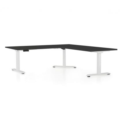 Výškově nastavitelný stůl OfficeTech Angle, 180 x 200 cm, bílá podnož, černá