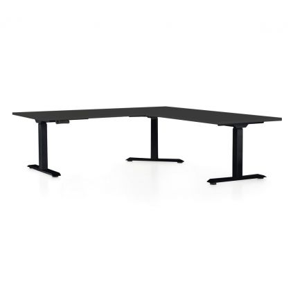 Výškově nastavitelný stůl OfficeTech Angle, 180 x 200 cm, černá podnož, černá