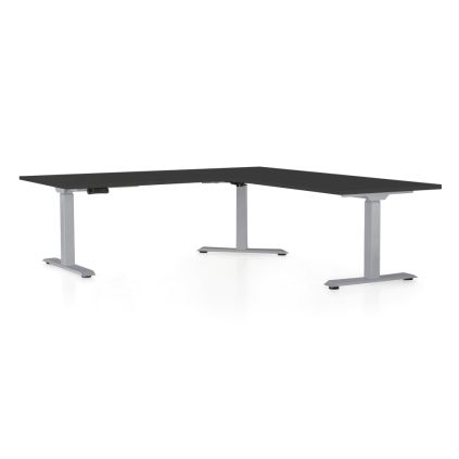 Výškově nastavitelný stůl OfficeTech Angle, 180 x 200 cm, šedá podnož, černá