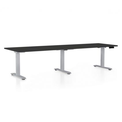 Výškově nastavitelný stůl OfficeTech Long, 260 x 80 cm, šedá podnož, černá