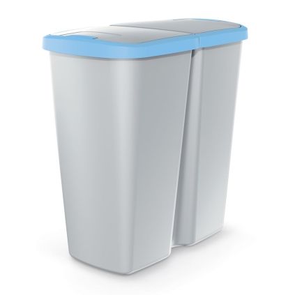 Odpadkový koš DUO šedý, 45 l, modrá / šedá