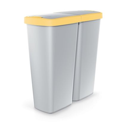 Odpadkový koš DUO šedý, 50 l, žlutá / šedá