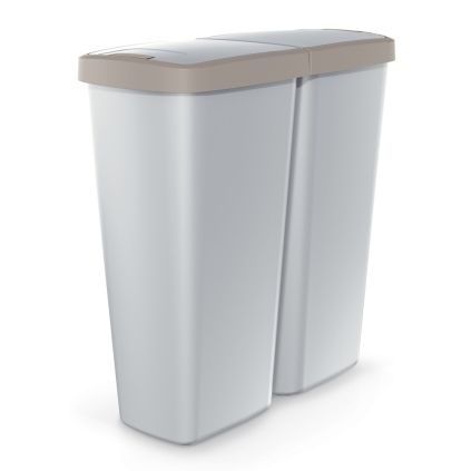 Odpadkový koš DUO šedý, 50 l, hnědá / šedá