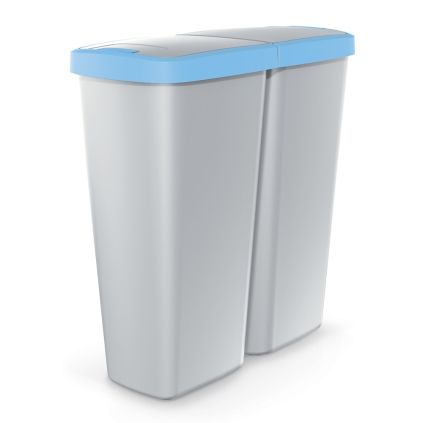 Odpadkový koš DUO šedý, 50 l, modrá / šedá